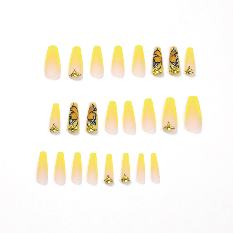 Artful Gel Nails with Butterfly Design and Glitter Kalsten