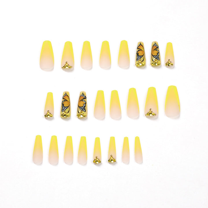 Artful Gel Nails with Butterfly Design and Glitter Kalsten