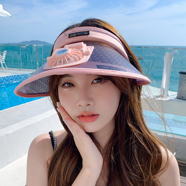 Breathable sun visor for with integrated, quietly running fan and adjustable headband Kalsten