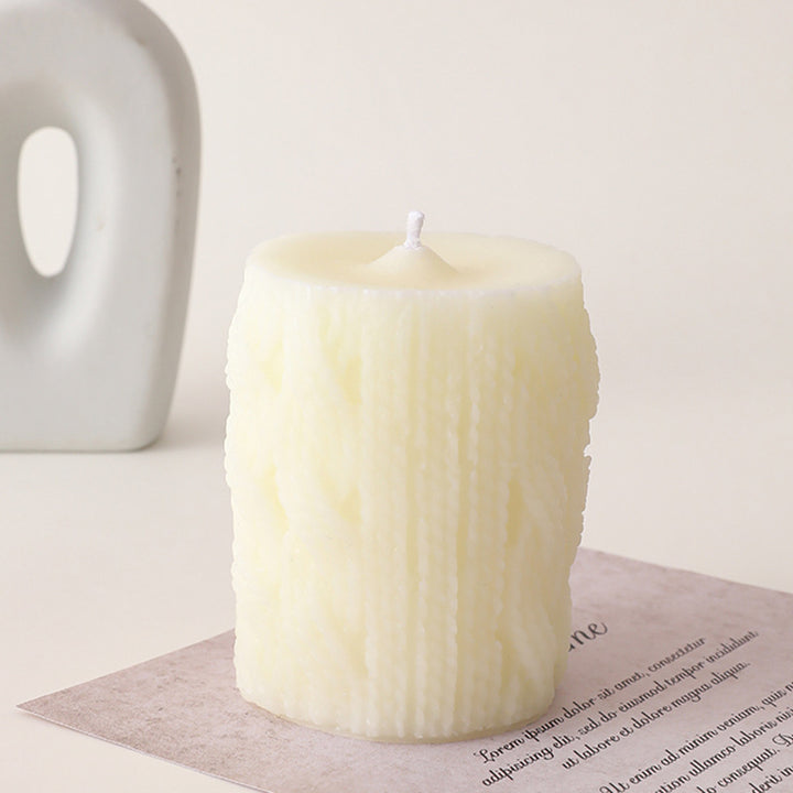 Handcrafted Cozy Cable-Knit Sculptural Pillar Candle