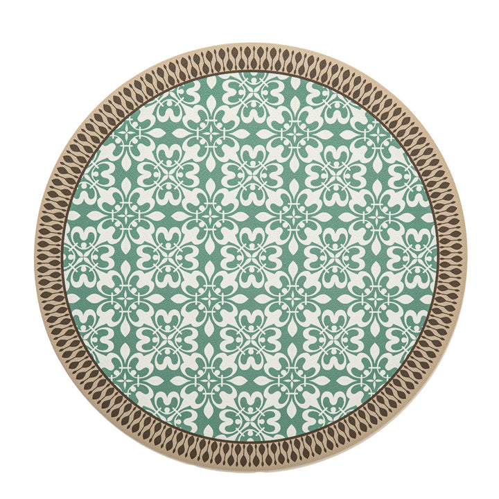 Round decorative rug with floral animal illustration and fine jacquard structure Kalsten