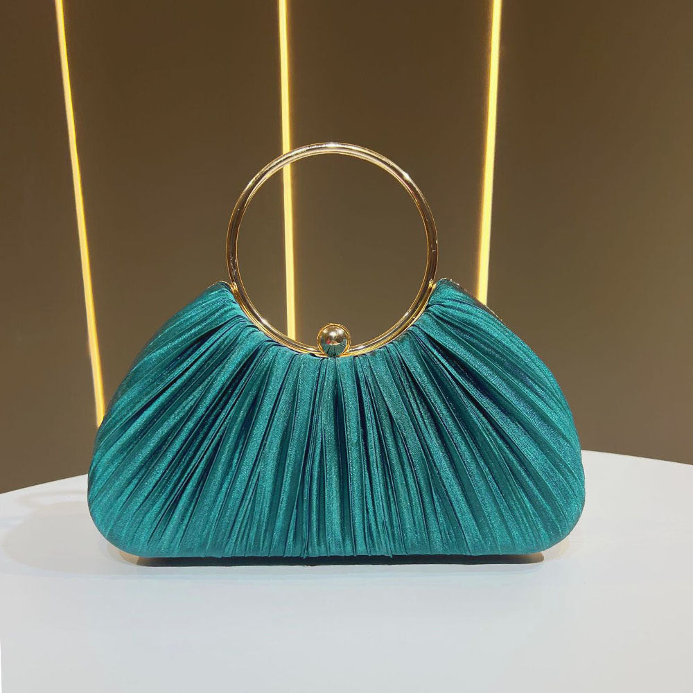 Pleated Evening Handbag with Metal Ring