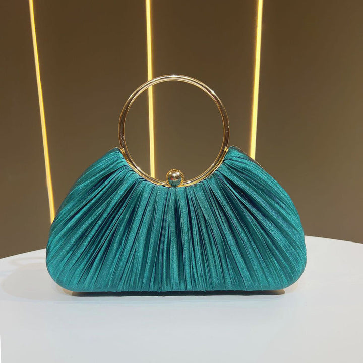 Pleated Evening Handbag with Metal Ring