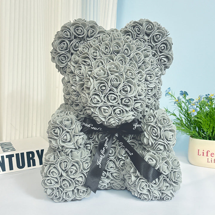 Handcrafted Rose-Foam Teddy Bear Gift Sculpture With Heart Accent