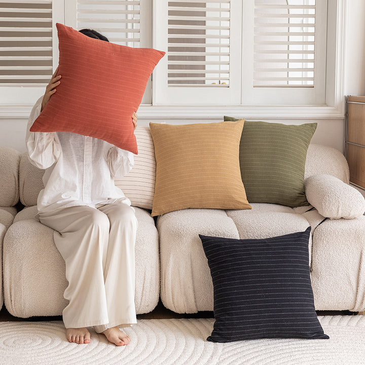 Square Striped Knit Cotton Cushion Cover with Hidden Zip and Soft Insert
