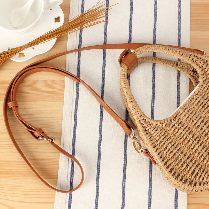 Shoulder bag made of woven natural material with elegant leather accent Kalsten