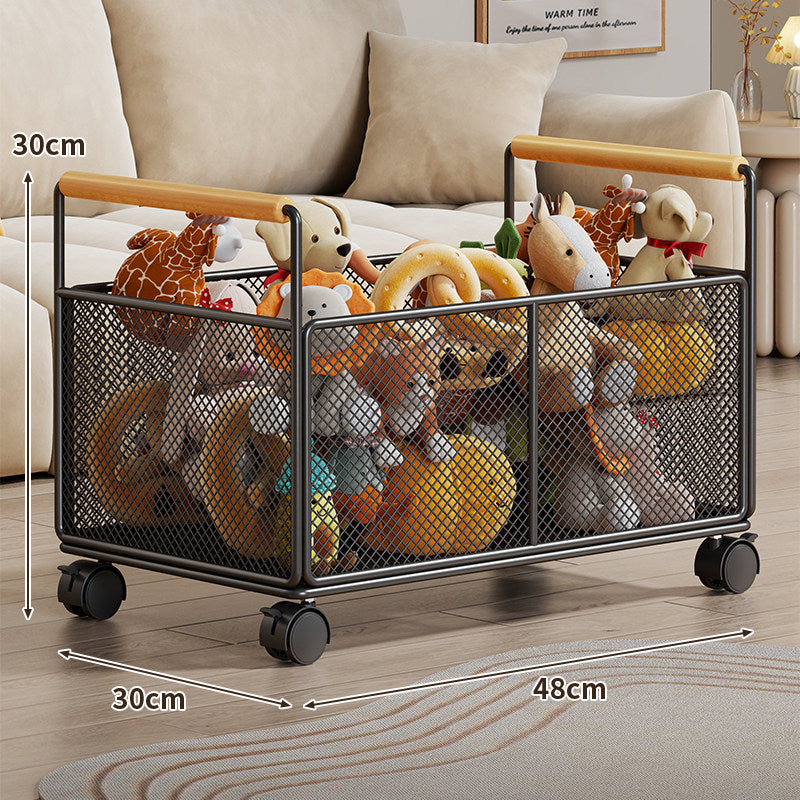 Breathable Diamond Mesh Toy & Home Storage Bin with Ergonomic Wooden Top Handles