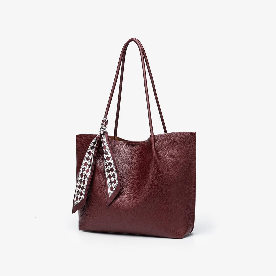 Chic Leather Tote Bag with Decorative Scarf