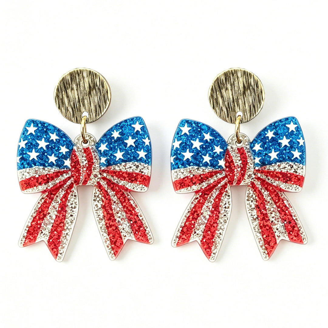 Ladies nan glittering bow earrings with stud closure and star stripe motif Kalsten