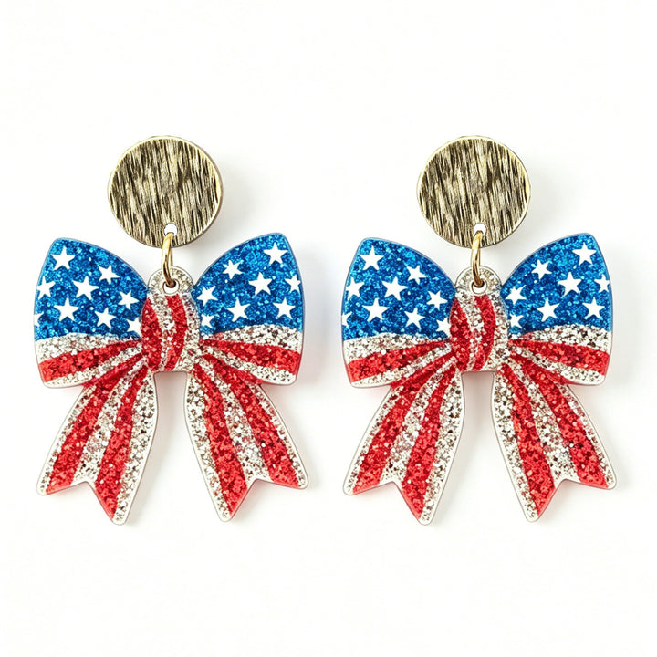 Ladies nan glittering bow earrings with stud closure and star stripe motif Kalsten