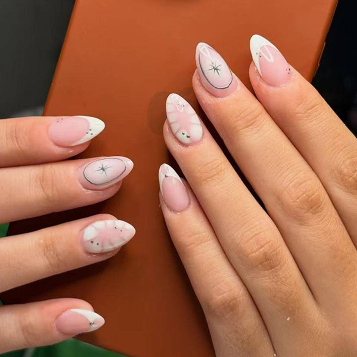 Elegant Stiletto Press-On Nails with Artistic Design