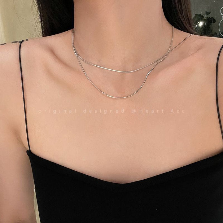 Layered Sleek Silver Chain Necklace Kalsten