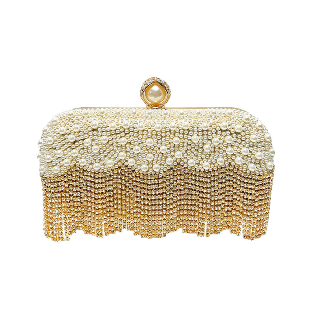 Elegant Pearl and Crystal Evening Handbag