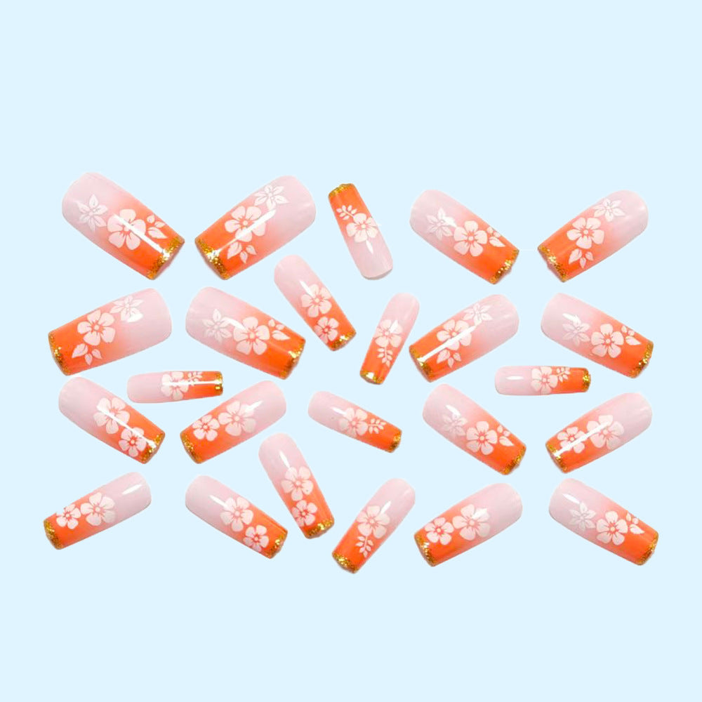 Artificial nails with tropical flower pattern and gradient Kalsten