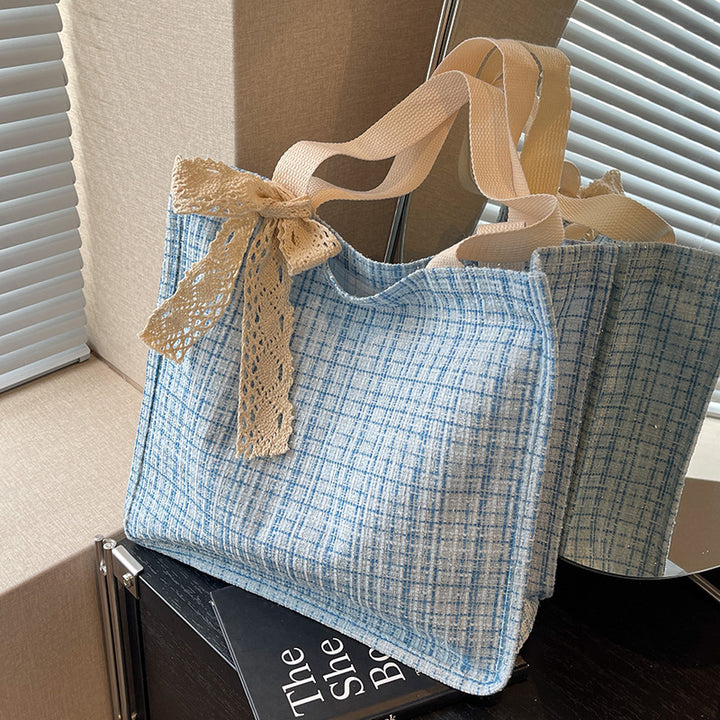 Lace-Detail Structured Tote Bag