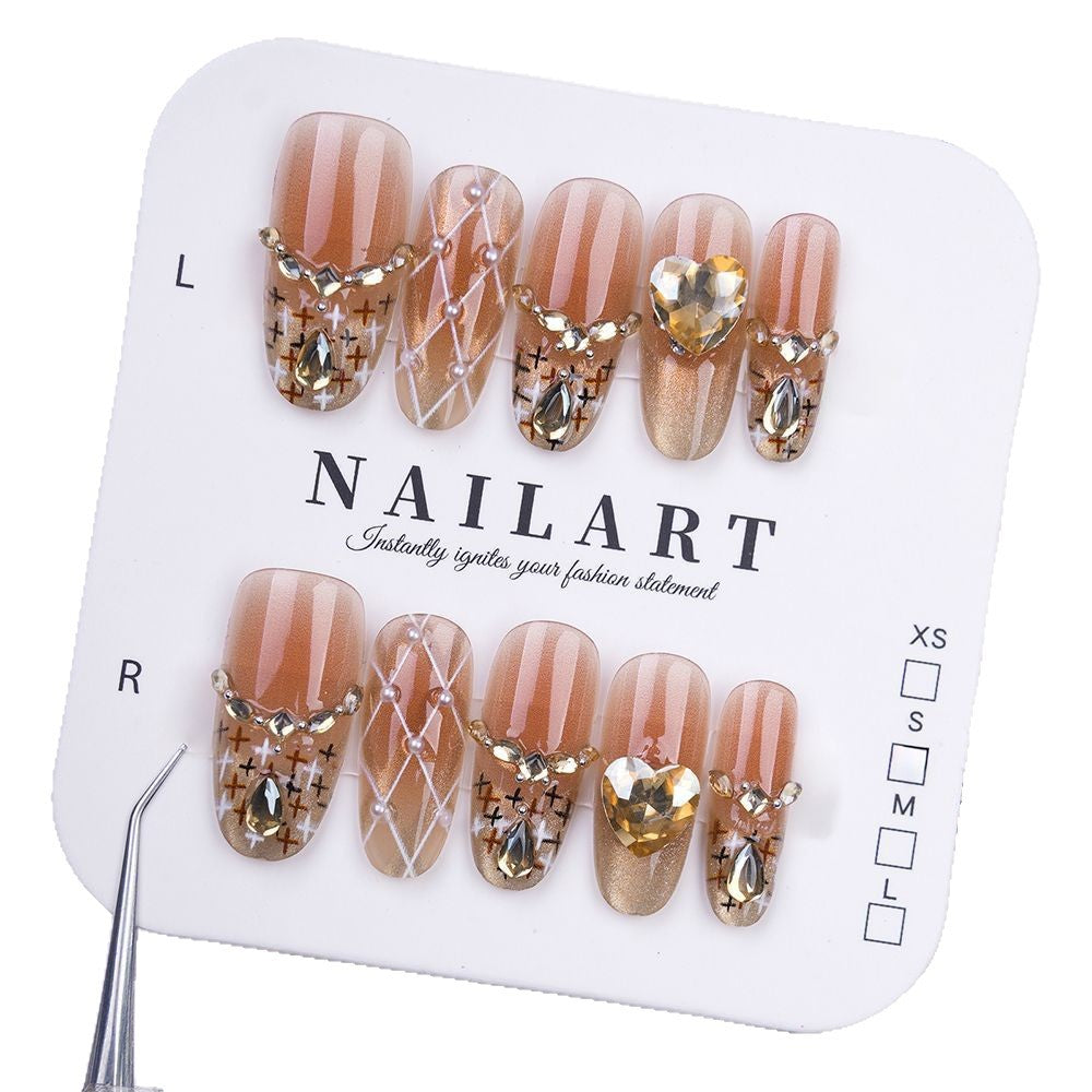 Decorative Press-On Nail Set with Gemstone Accents Kalsten