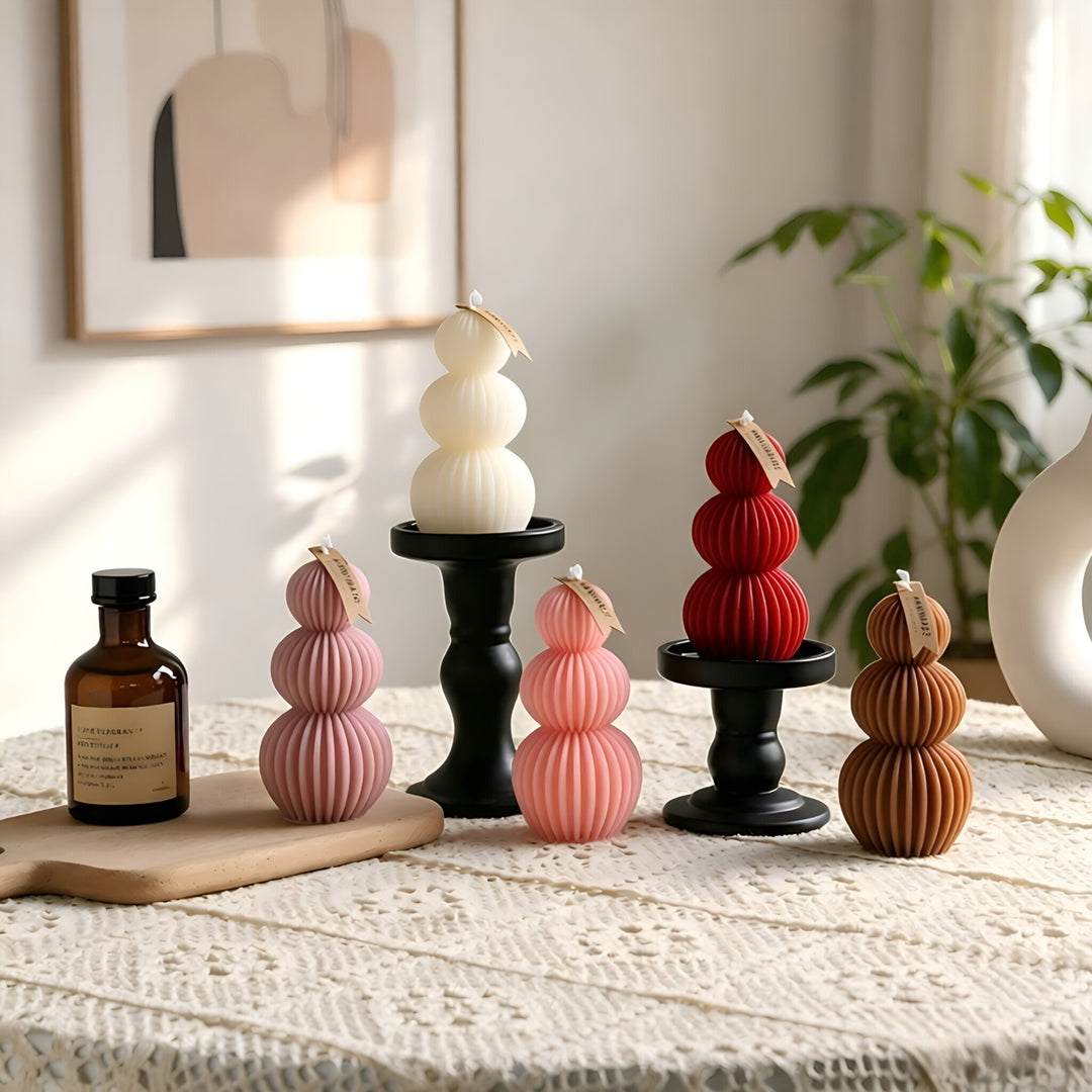 Ribbed Stacked Orb Sculptural Decorative Candle