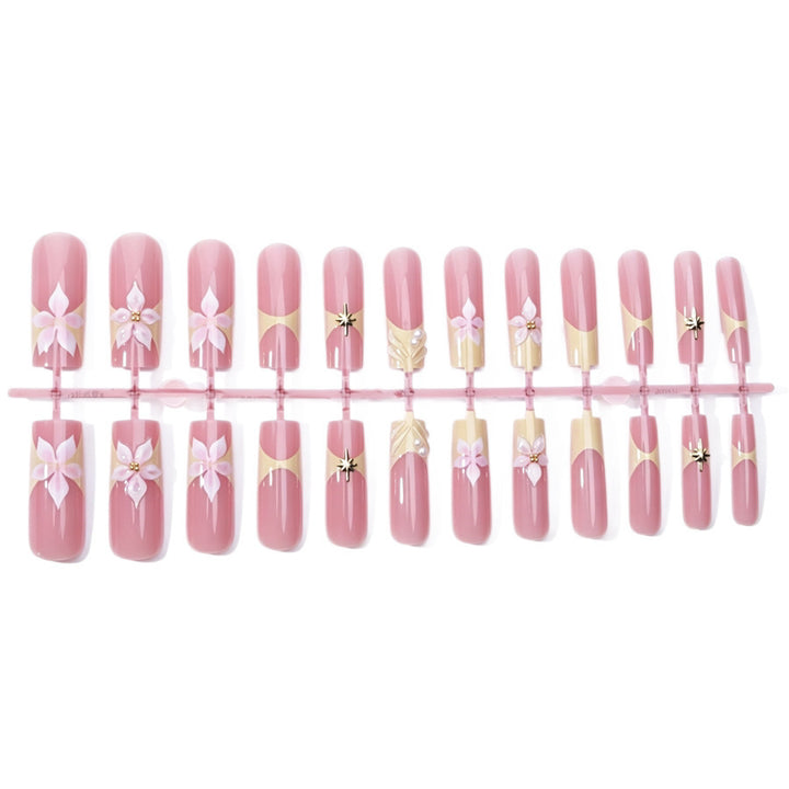 Artificial nail set with delicate flower and glitter elements Kalsten