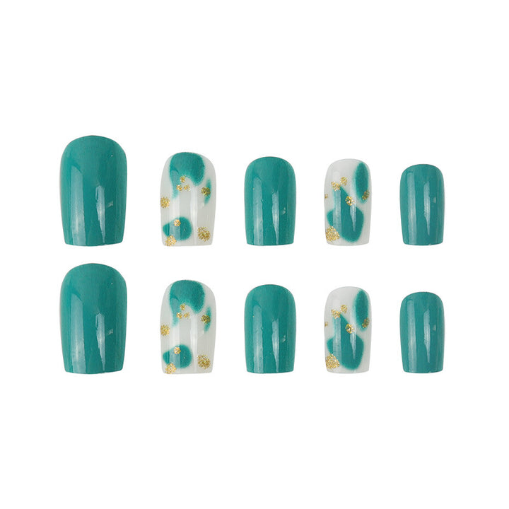 Artistic Press-On Nail Set with Floral and Gold Accent Designs Kalsten