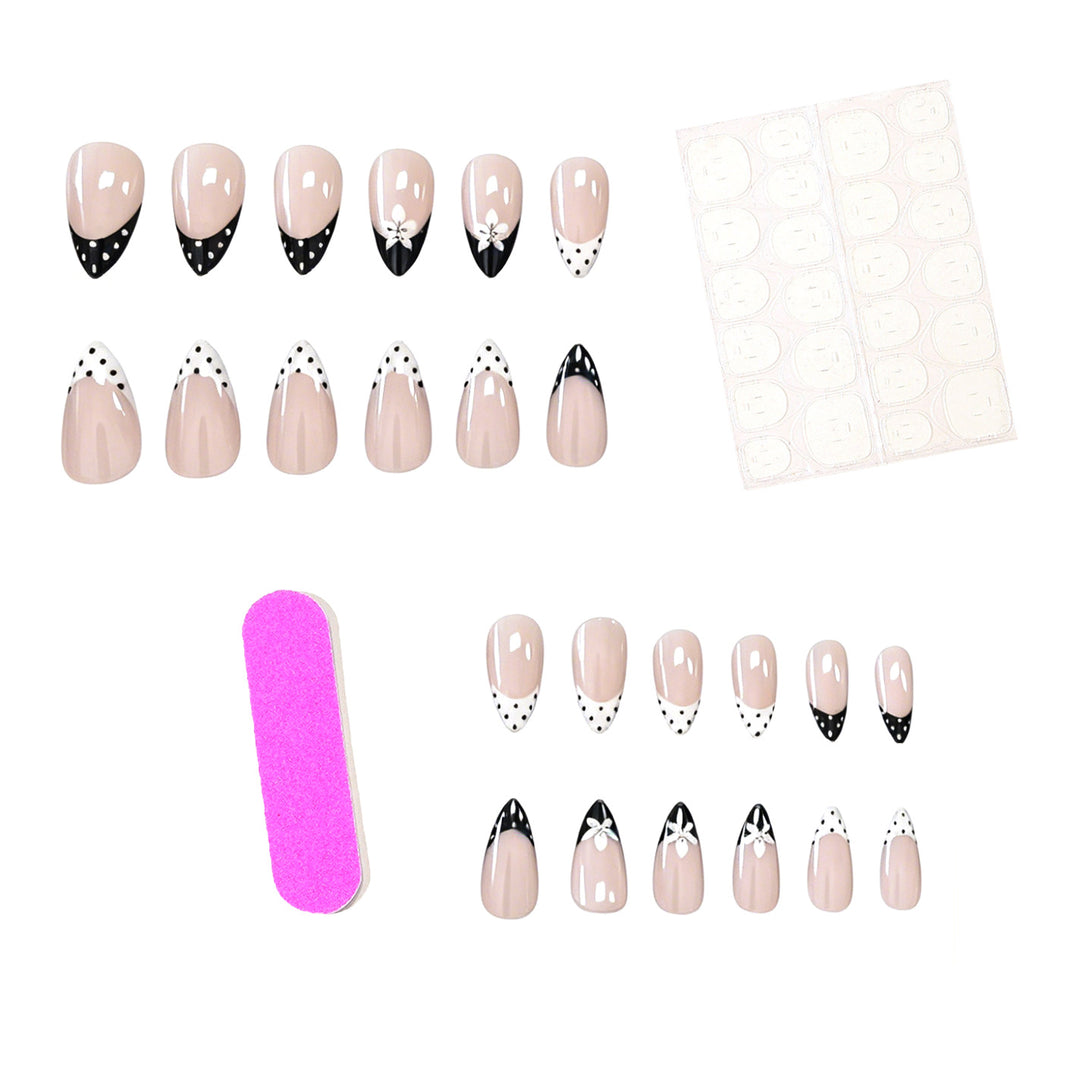 Elegant Black and White Floral Nail Art Extensions Kalsten
