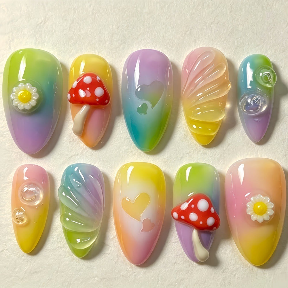 Artificial nails with cheerful flower and mushroom patterns Kalsten