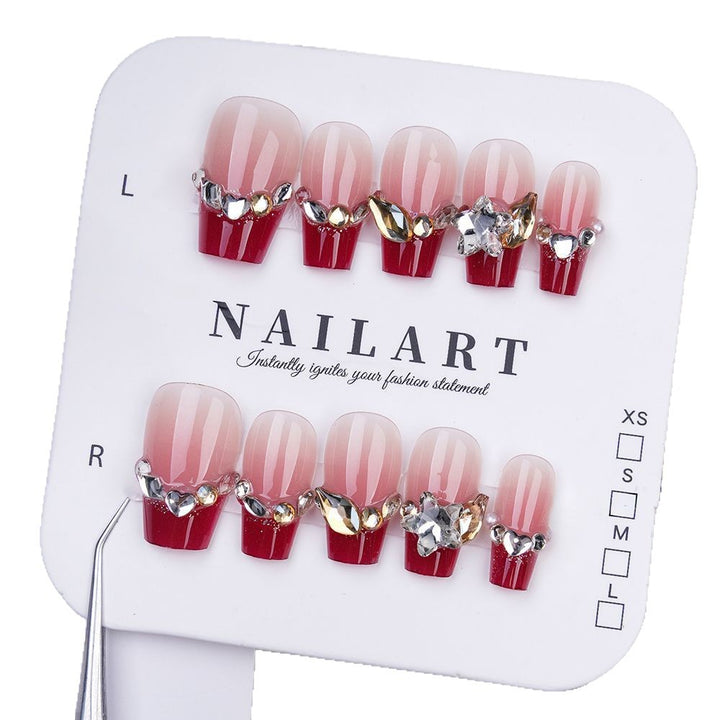 Elegant Press-On Nail Set with Gemstone Accents Kalsten
