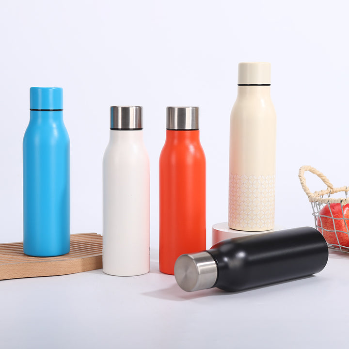 Double-Wall Vacuum Insulated Stainless Steel Slim Travel Bottle With Leakproof Screw Cap And Narrow Ergonomic Neck