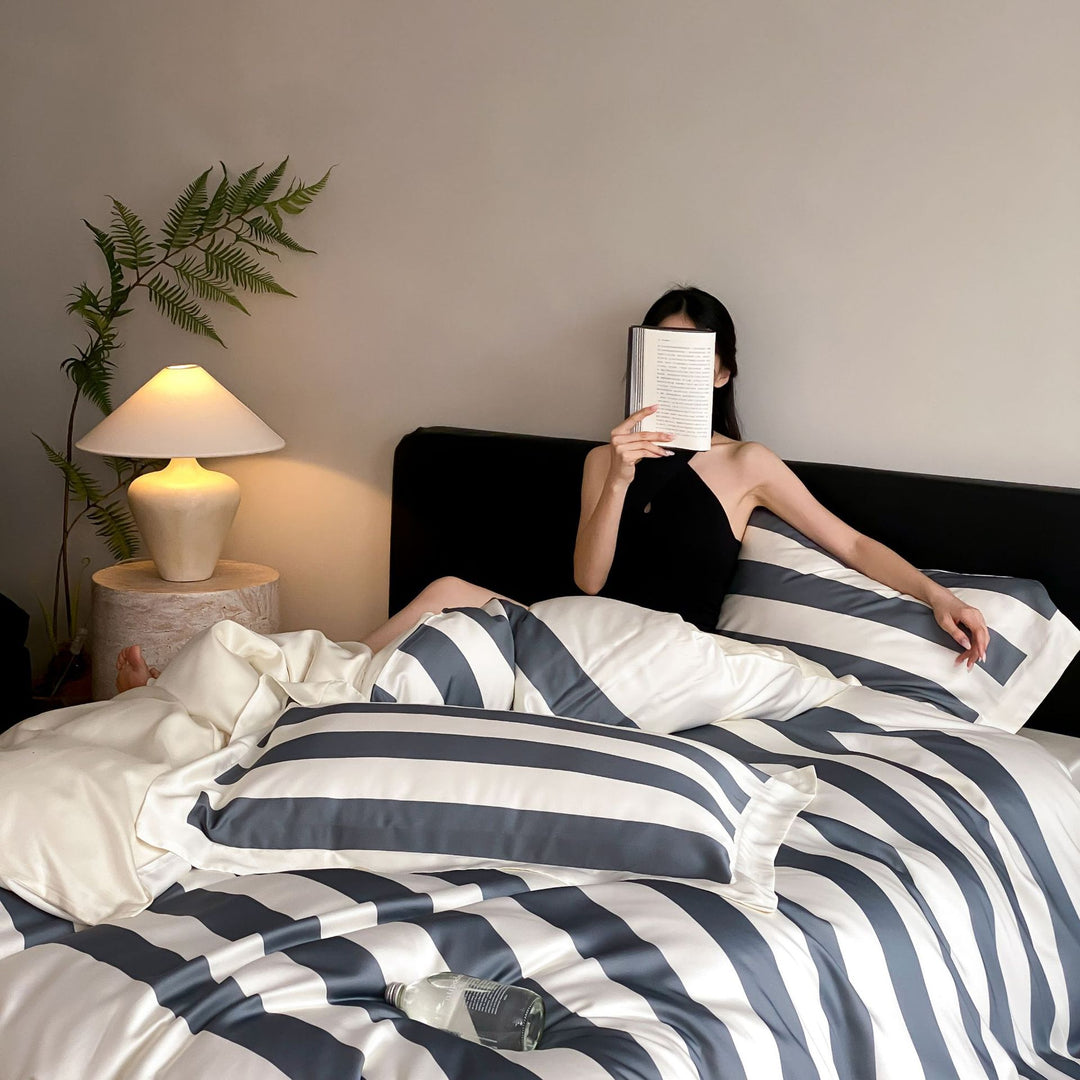Luxurious satin bedding set with elegant wave and zebra pattern