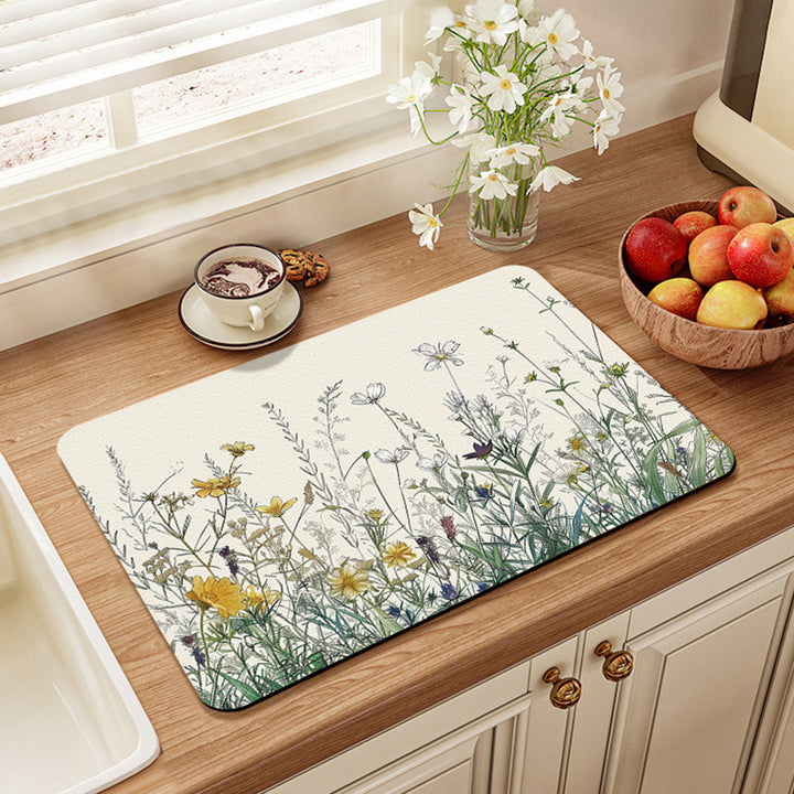 Artistic Vintage-Themed Kitchen Mat