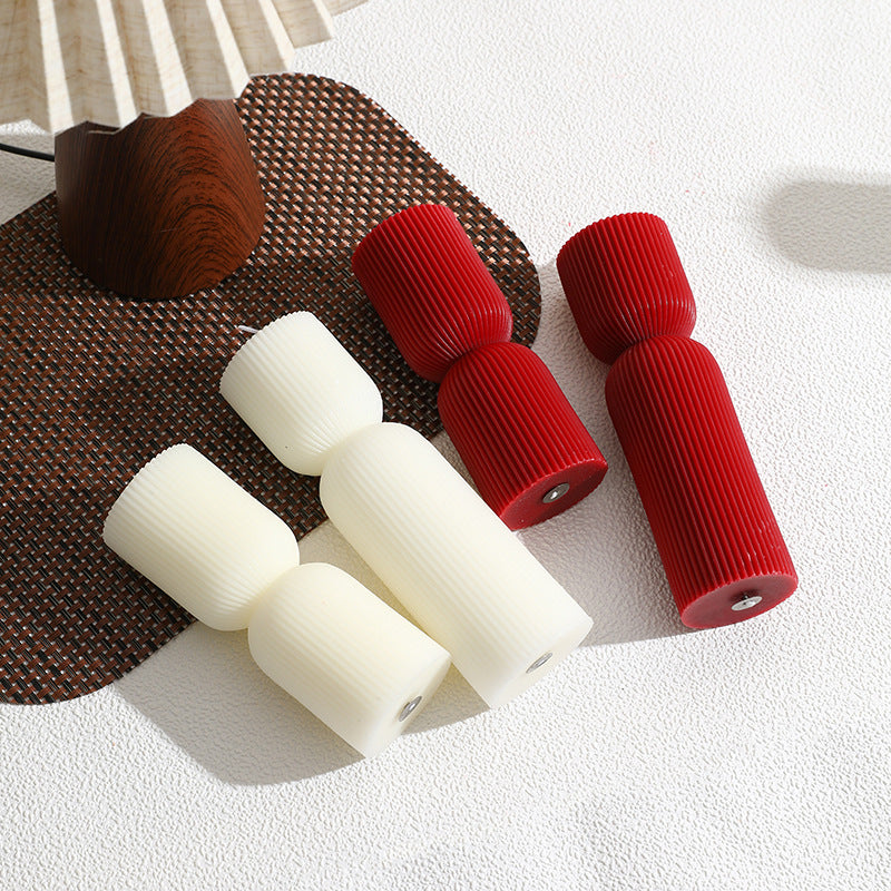 Ribbed Sculptural Double-Stack Pillar Candle Set