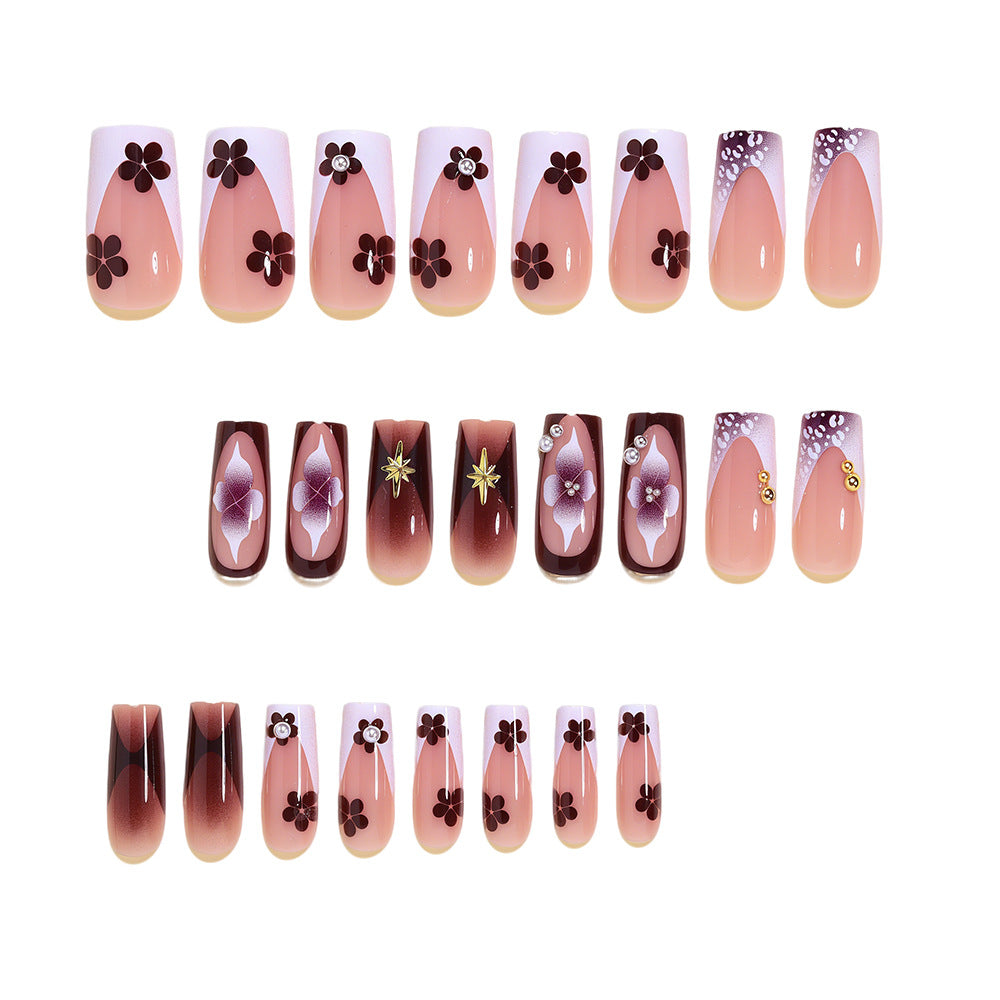 Artistic Acrylic Nail Design Set with Floral and Gold Accents Kalsten