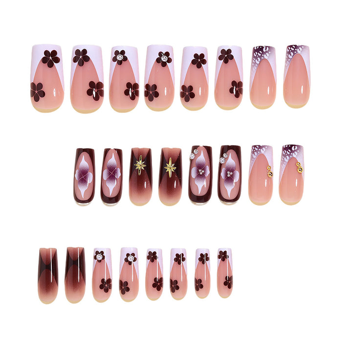 Artistic Acrylic Nail Design Set with Floral and Gold Accents Kalsten
