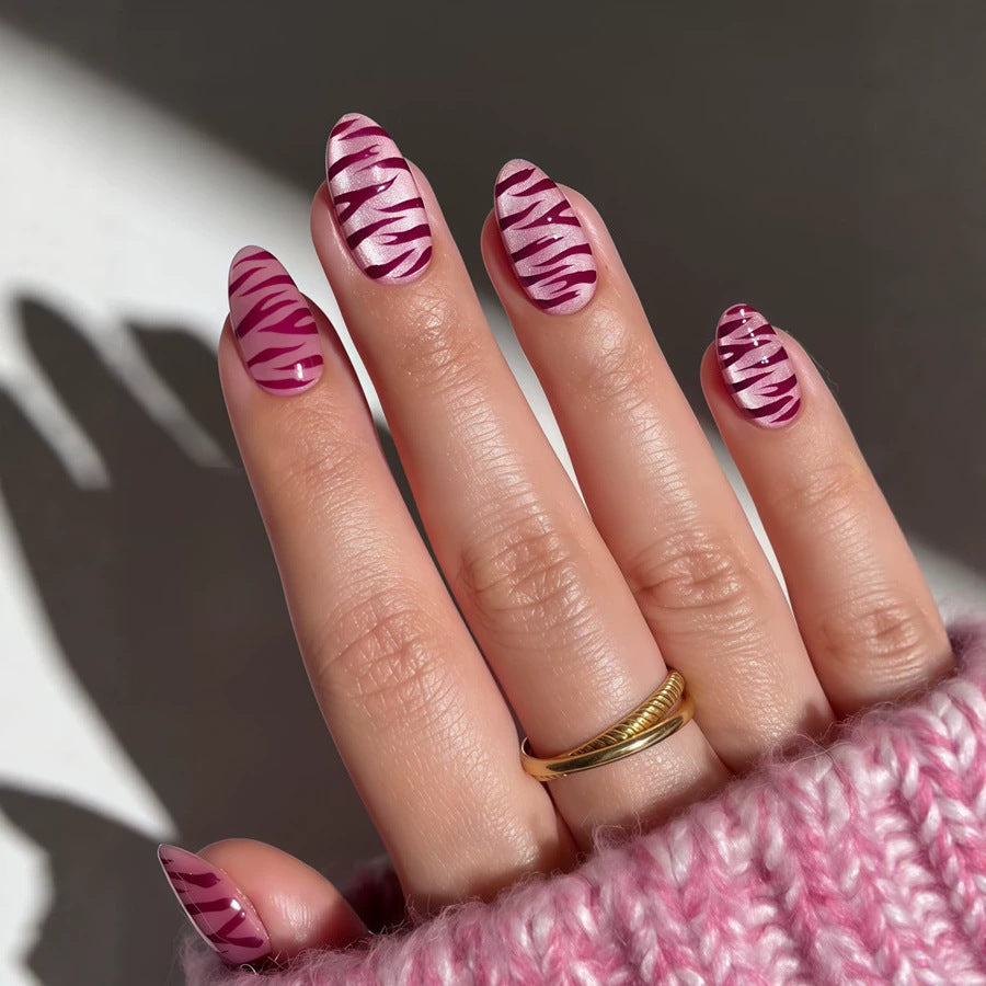 Artistic Press-On Nail Set with Stylish Zebra Patterns Kalsten