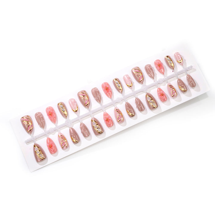 Artistic Floral Press-On Nail Art Set with Elegant Gem Accents Kalsten