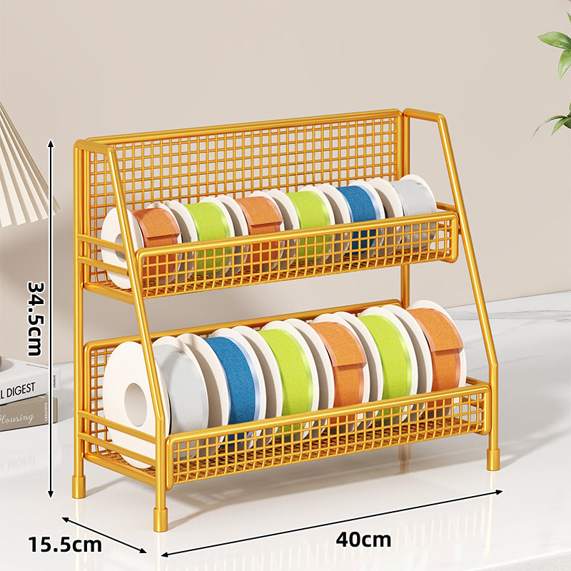 Four-Tier Angled Wire Mesh Roll Organizer Stand for Tape Ribbon and Craft Spools