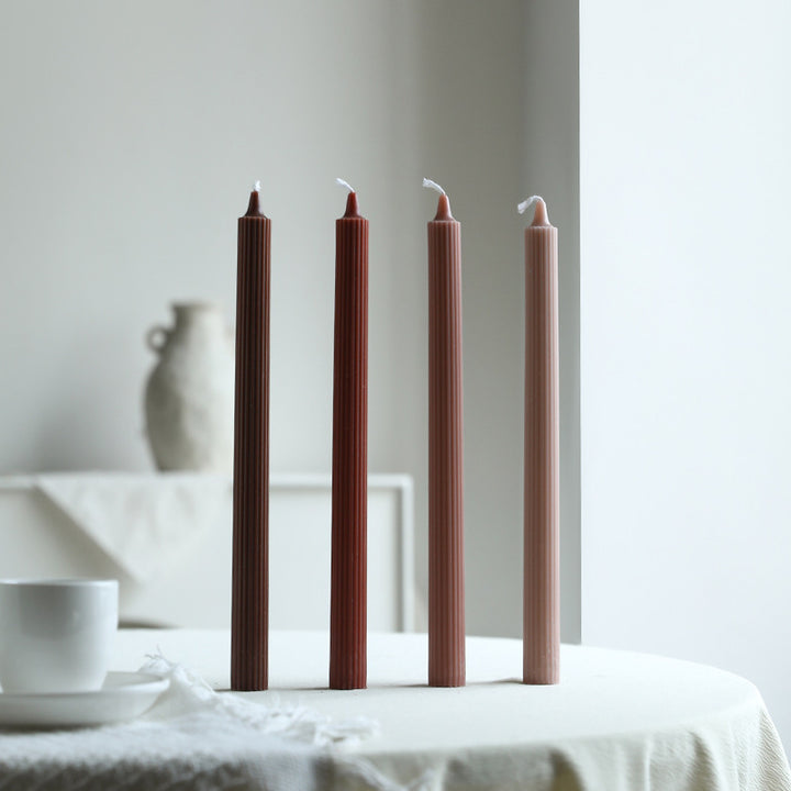 Tall Ribbed Dinner Taper Candle Set for Tabletop Decor