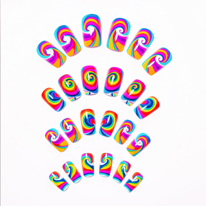 Creative nail art with colorful spiral pattern Kalsten