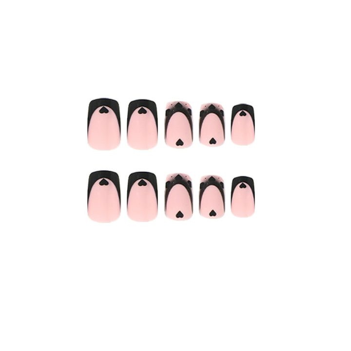 Artful Nail Art with Heart Motifs and Black-White Lace Kalsten