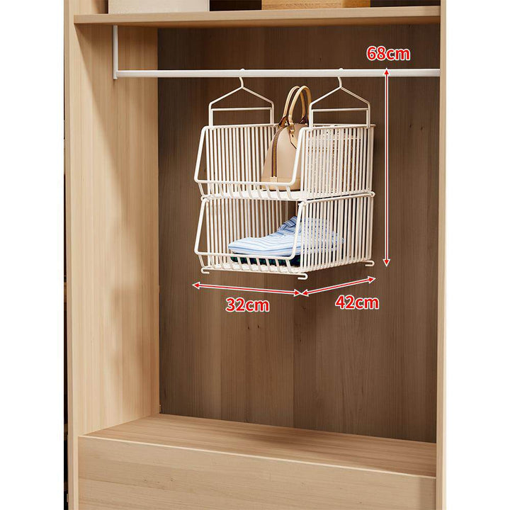 Over-Rod Double Tier Hanging Closet Wire Basket Organizer with Removable Baskets