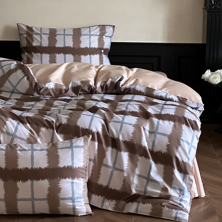 Luxurious satin bedding set with delicate rose patterns and button placket