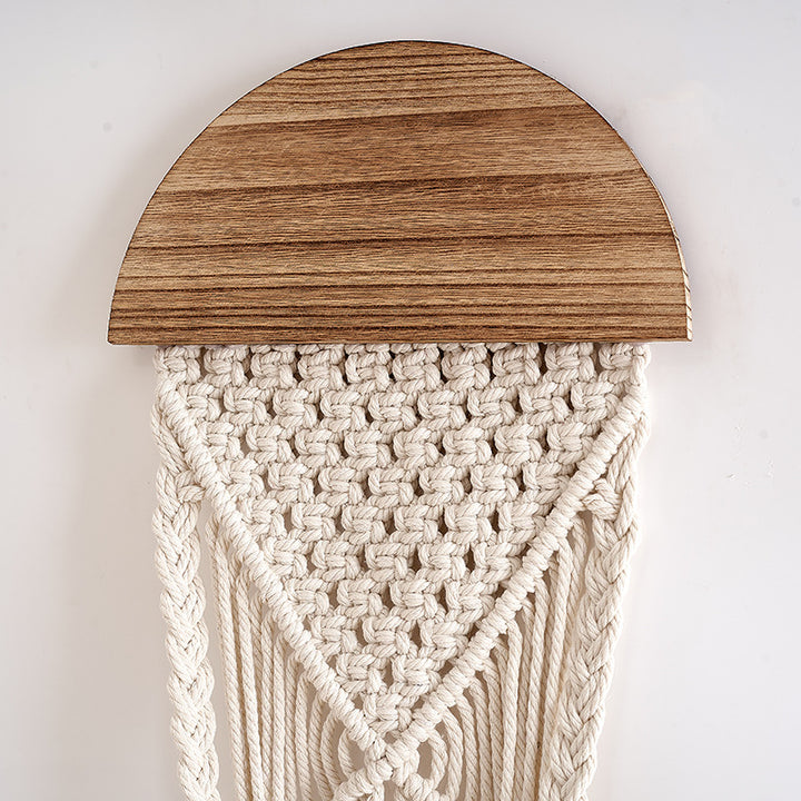 Decorative Macrame Wall Hanging with Wooden Accents Kalsten