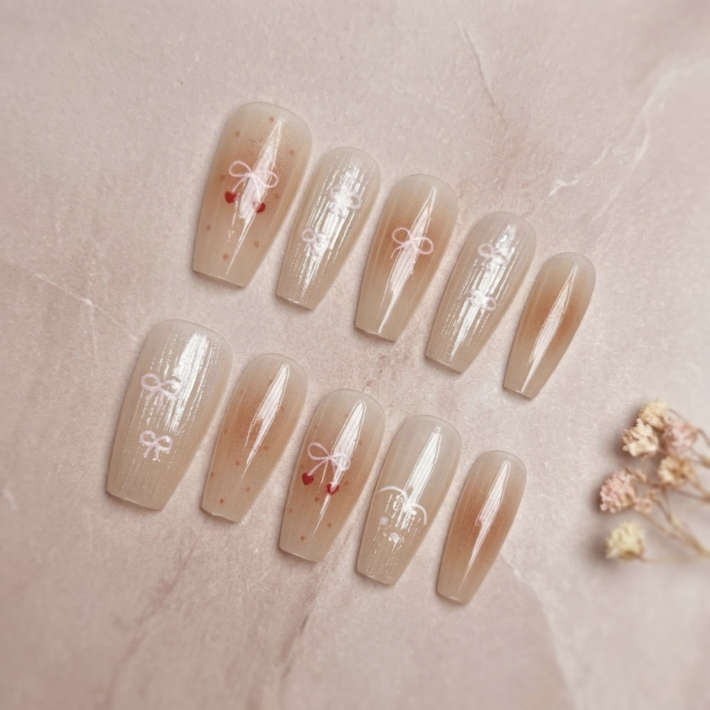 Decorative Press-On Nail Set with Elegant Bow Designs