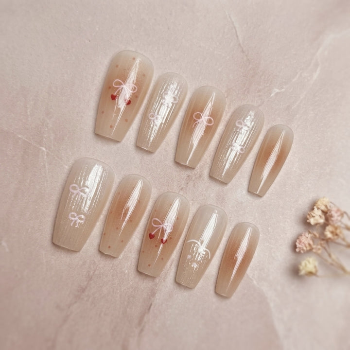 Decorative Press-On Nail Set with Elegant Bow Designs