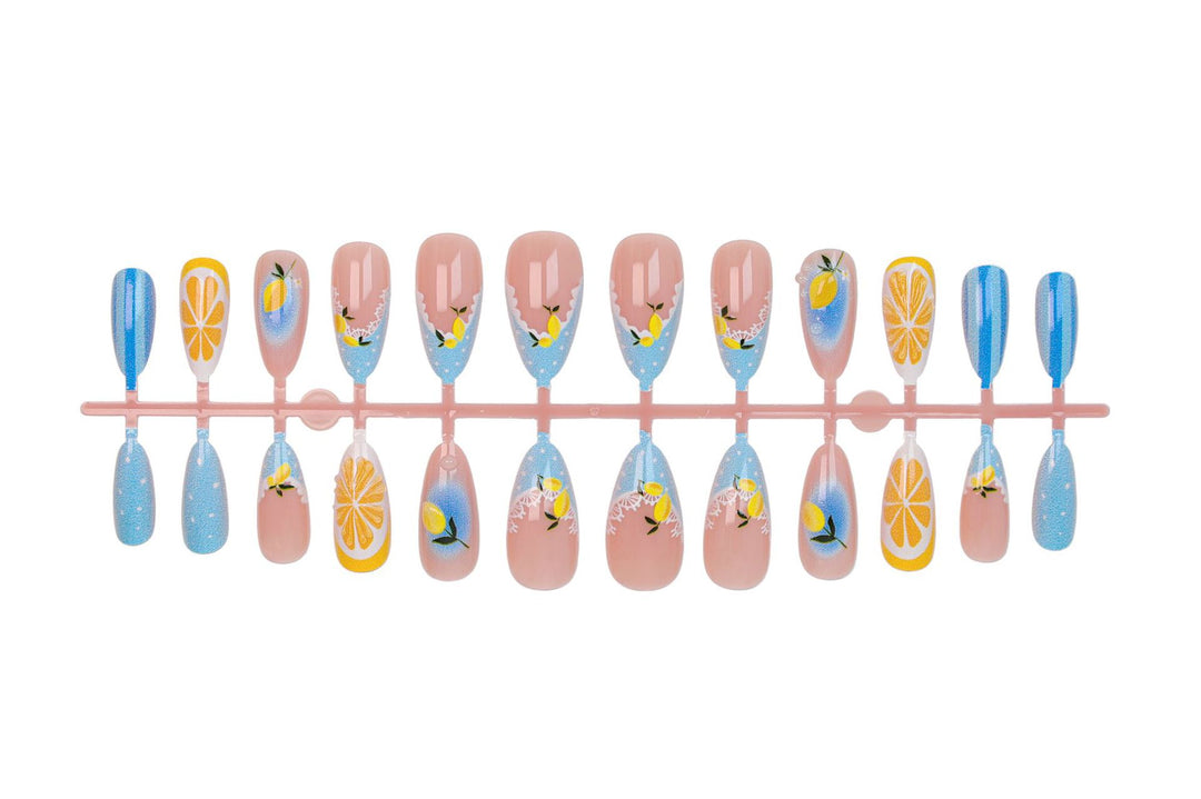 Artificial nail set with cheerful citrus and flower motifs Kalsten