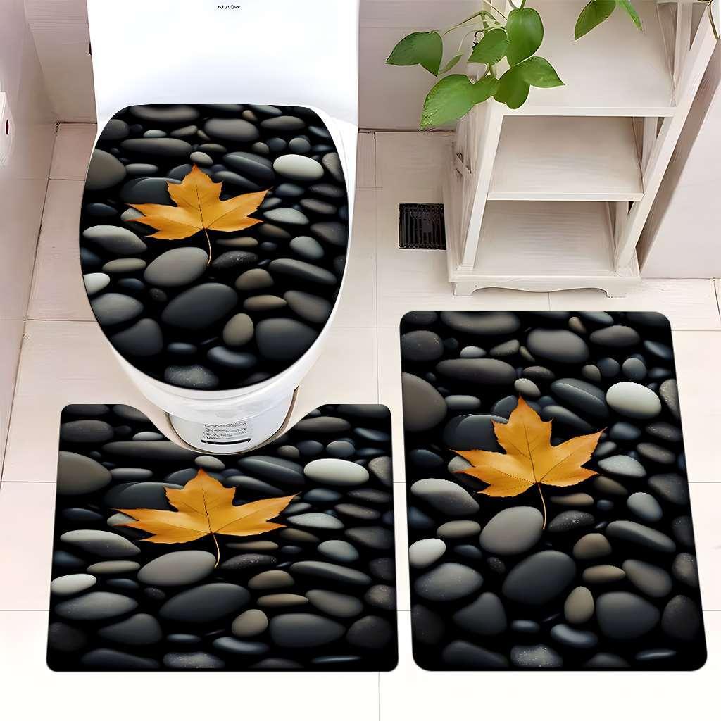 Decorative Rock and Butterfly Bathroom Mat Set Kalsten