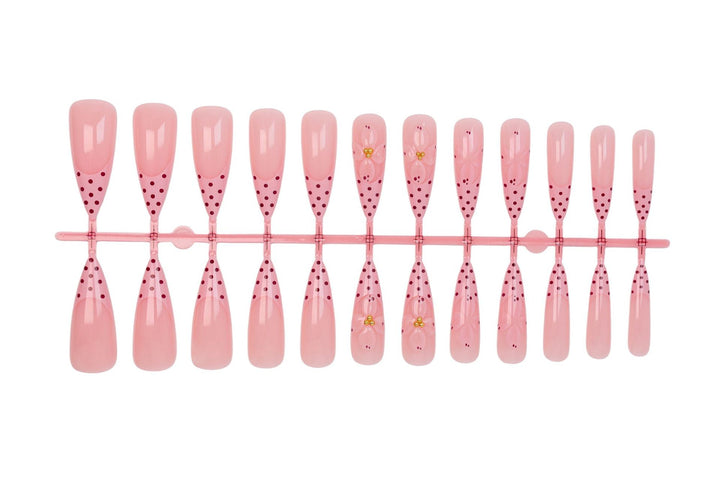 Artificial nail set with romantic flower and polka dot designs Kalsten