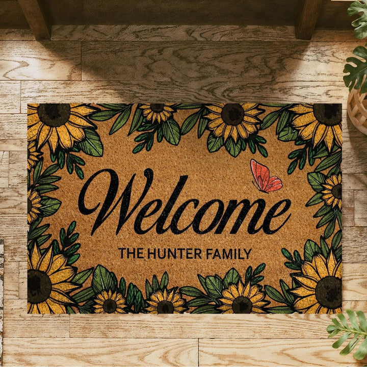 Decorative Bee Hive Welcome Indoor Outdoor Low-Profile Doormat With Non-Slip Rubber Backing