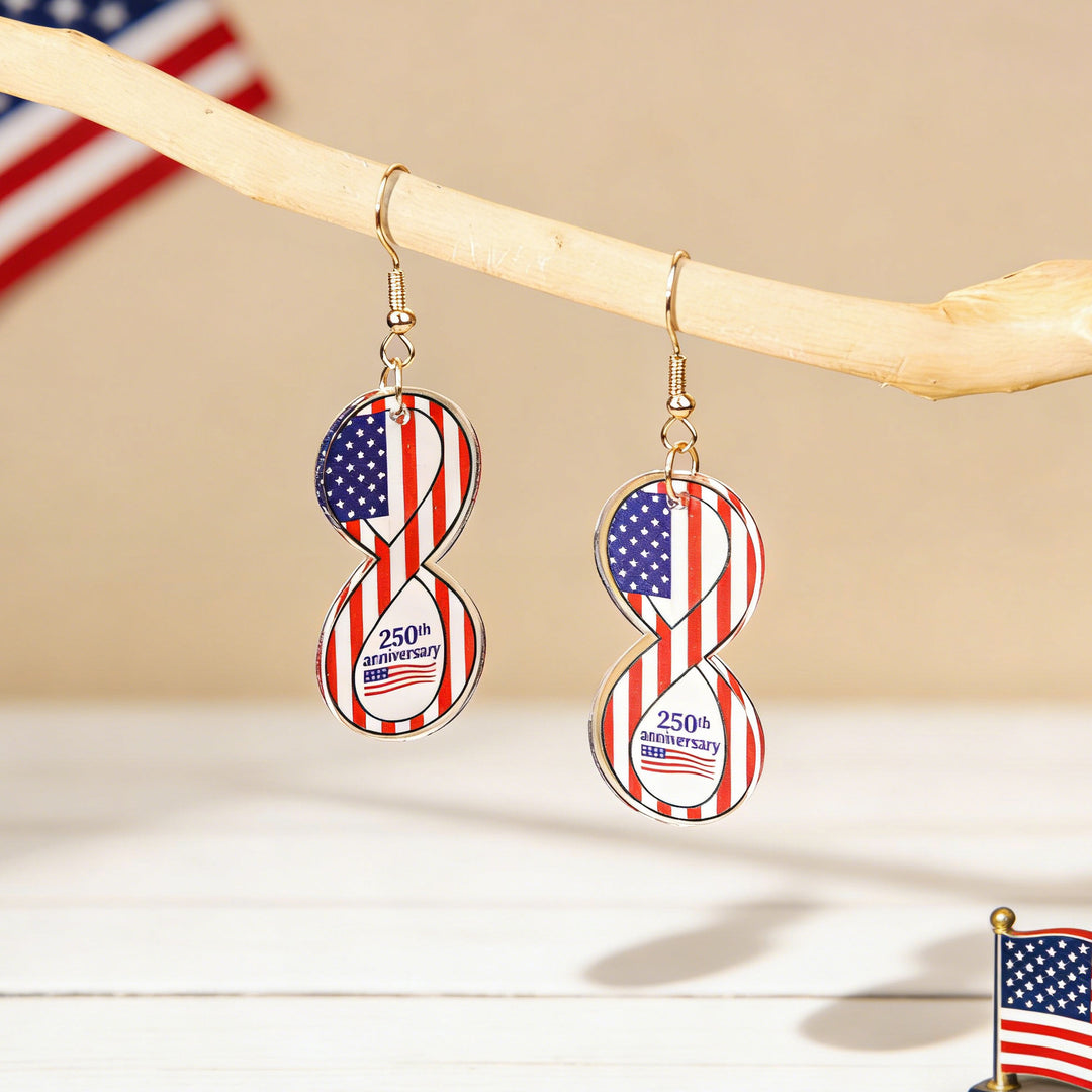 Women's acrylic statement earrings long pendant bow motif with patriotic print Kalsten