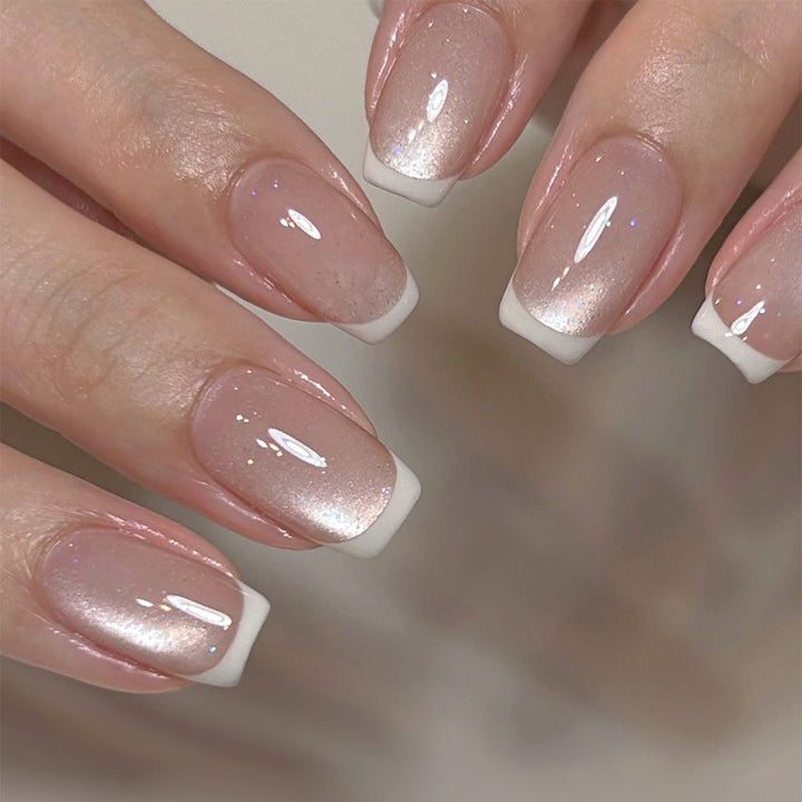 Glossy French Tip Gel Nail Extensions Kalsten