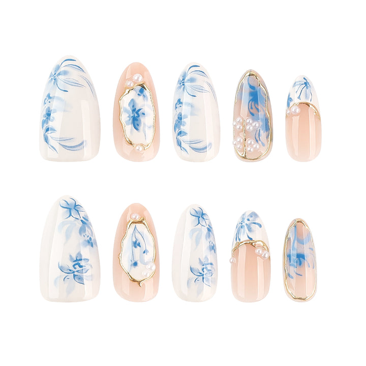Elegant Artificial Nail Design with Floral Pattern Kalsten
